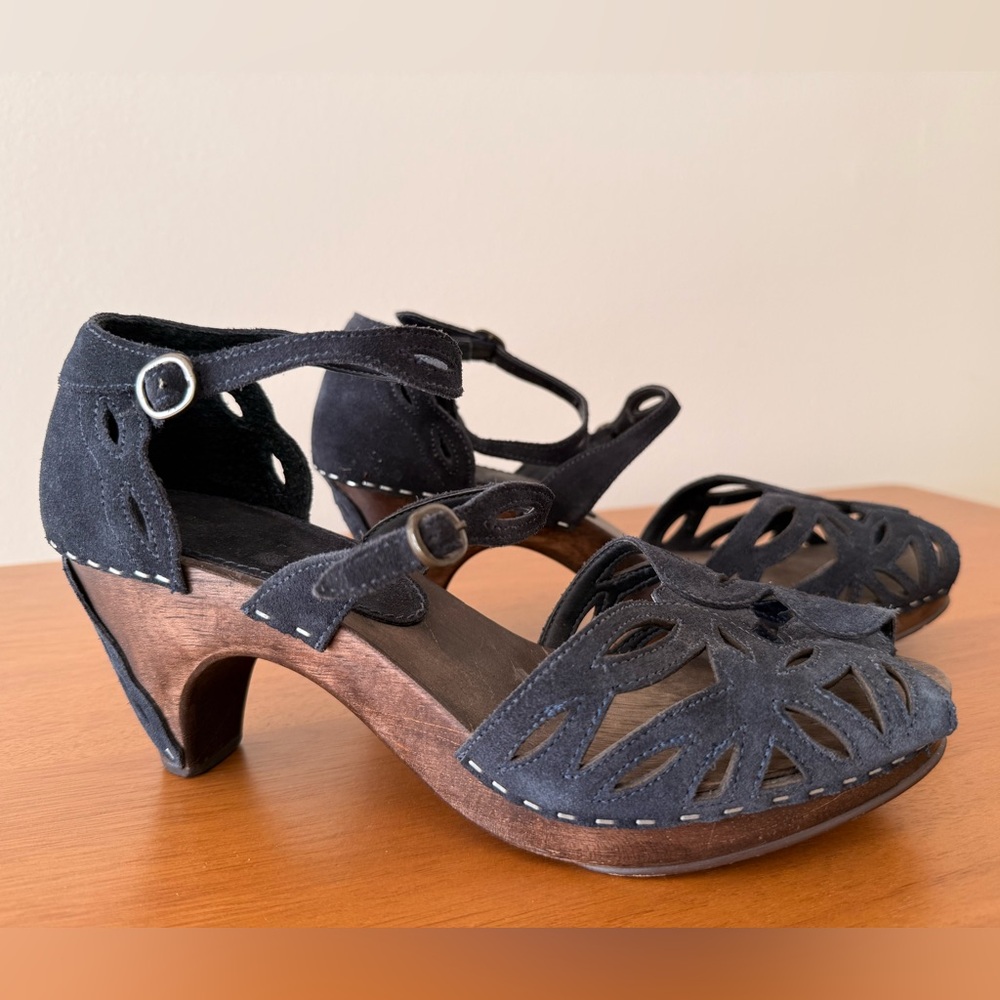 Suede Cutout Ankle-Strap Heels in Black